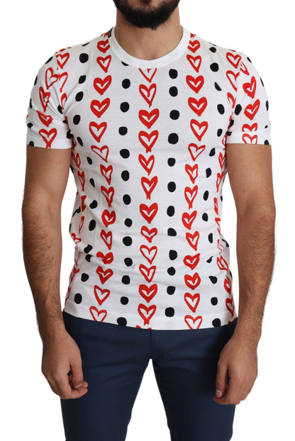 Weißes Herzen Print Baumwolle Männer Top T-Shirt