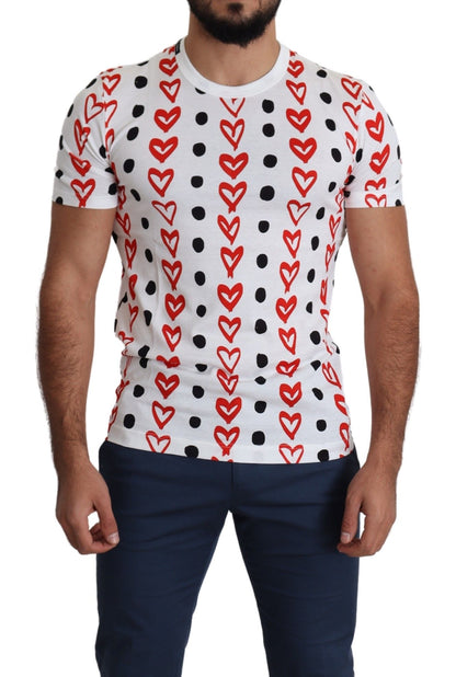 Weißes Herzen Print Baumwolle Männer Top T-Shirt