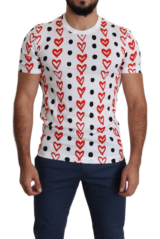 Weißes Herzen Print Baumwolle Männer Top T-Shirt