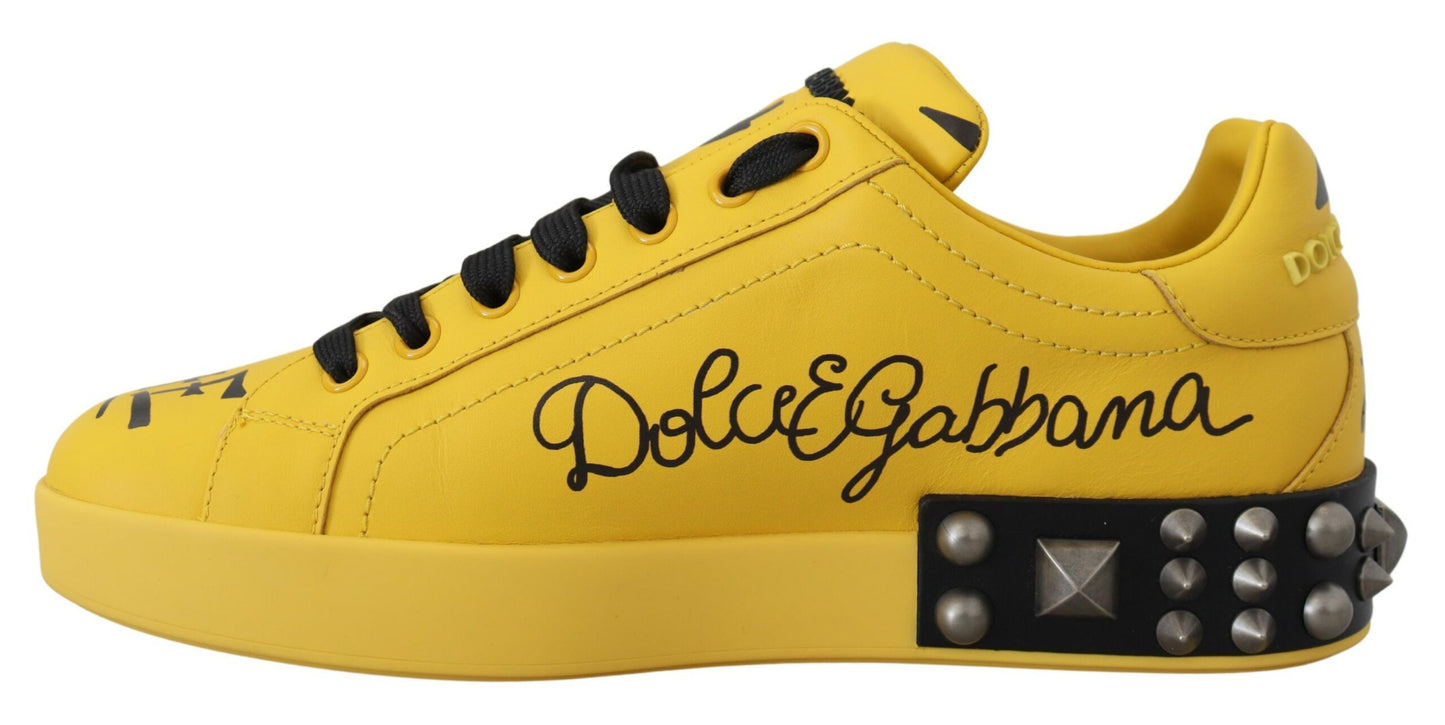 Gelbe König Nieten Casual Leder Turnschuhe Schuhe