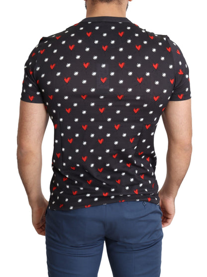 Dunkelgraues Baumwoll-T-Shirt mit Herzdruck für Männer