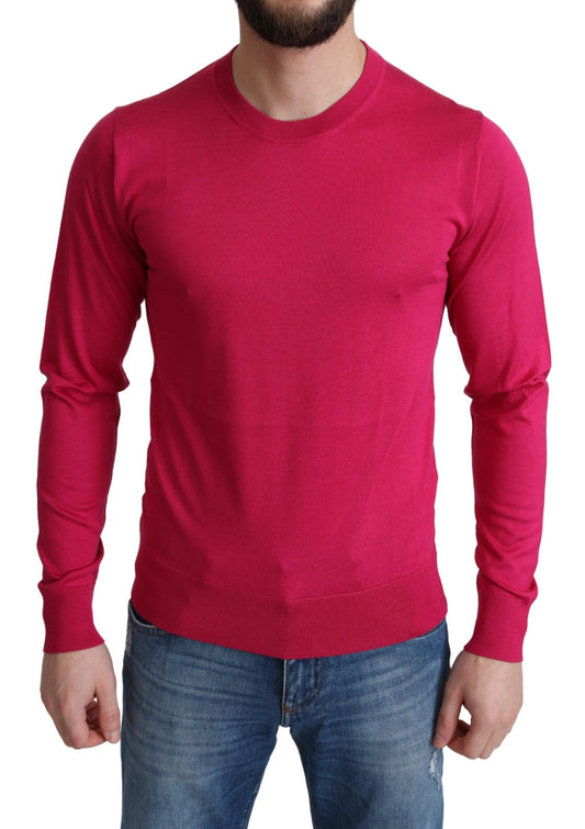 Rosa Seidenpullover mit Rundhalsausschnitt Top Sweater