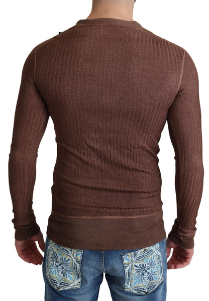 Braune Logo-Knopf-Strickjacke mit V-Ausschnitt