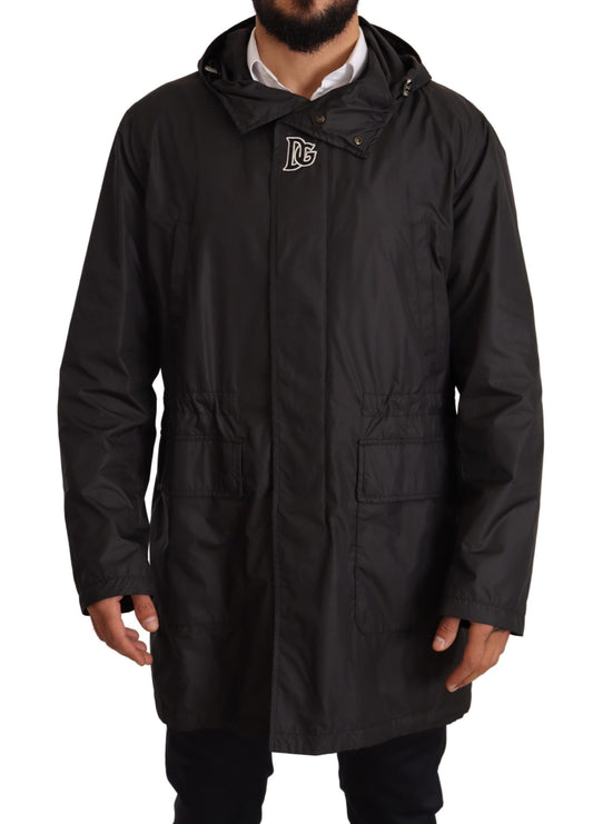 Schwarzer Kapuzenmantel Herren Trenchcoat Jacke