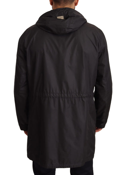 Schwarzer Kapuzenmantel Herren Trenchcoat Jacke