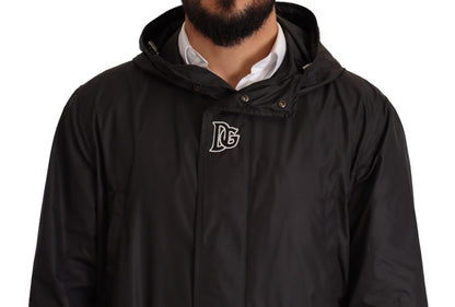 Schwarzer Kapuzenmantel Herren Trenchcoat Jacke