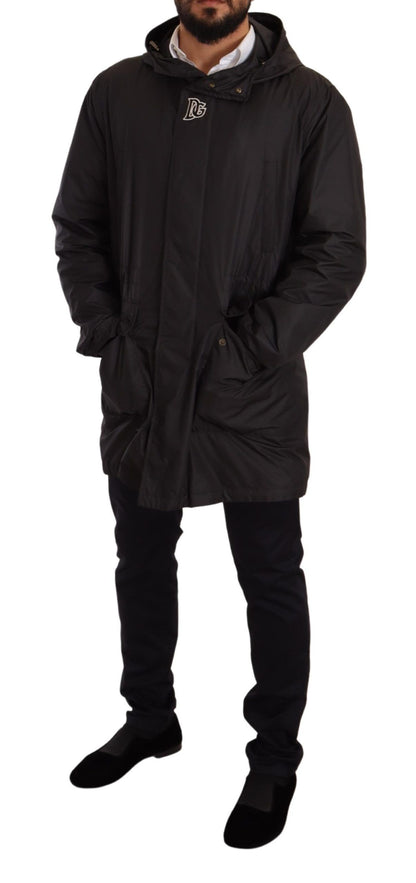 Schwarzer Kapuzenmantel Herren Trenchcoat Jacke