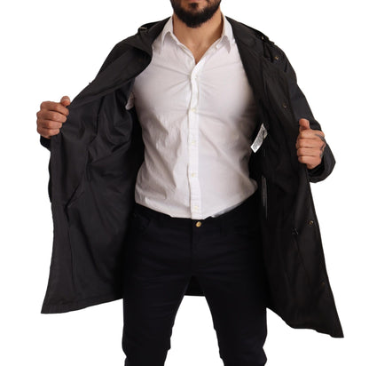 Schwarzer Kapuzenmantel Herren Trenchcoat Jacke