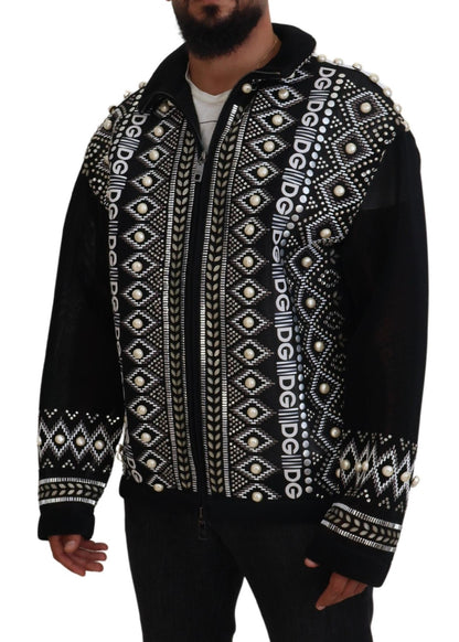 Schwarz Weiß DG Perlenverzierte Jacke