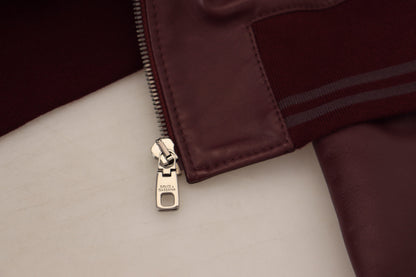 Kastanienbraune Lederjacke mit Kapuze und Reißverschluss