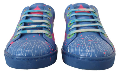 Blaue Leder Turnschuhe Handbemalte Freizeitschuhe