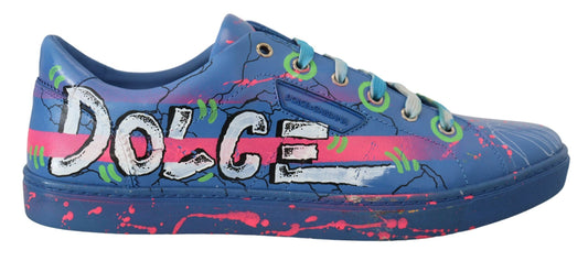Blaue Leder Turnschuhe Handbemalte Freizeitschuhe