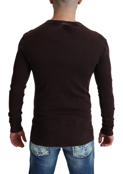 Brauner Woll-Logo-Knopf-Strickpullover