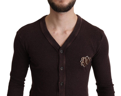 Brauner Woll-Logo-Knopf-Strickpullover