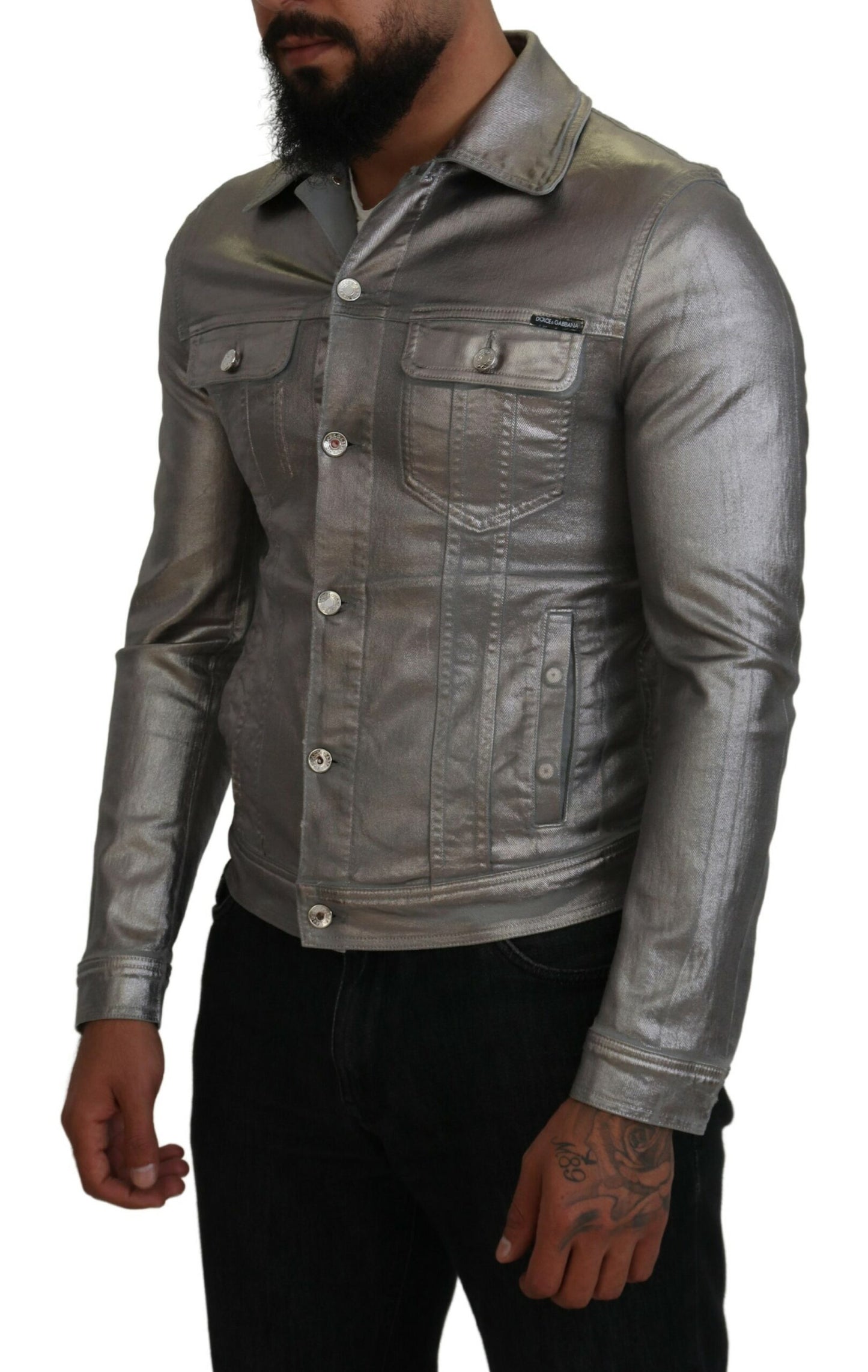 Graue Metallic-Baumwolljacke für Männer mit langen Ärmeln