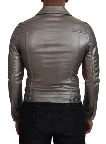 Graue Metallic-Baumwolljacke für Männer mit langen Ärmeln