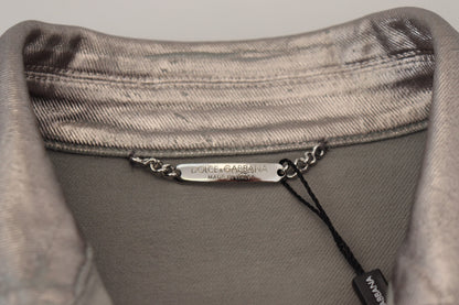 Graue Metallic-Baumwolljacke für Männer mit langen Ärmeln