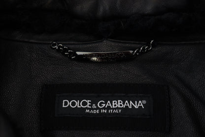 Schwarzes Lammleder mit Kragen Herrenmantel Jacke