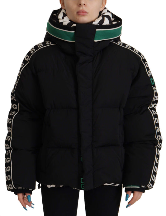 Schwarz Royal Logo Full Zip Puffer Jacke Nylon