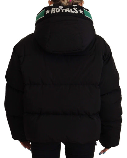 Schwarz Royal Logo Full Zip Puffer Jacke Nylon