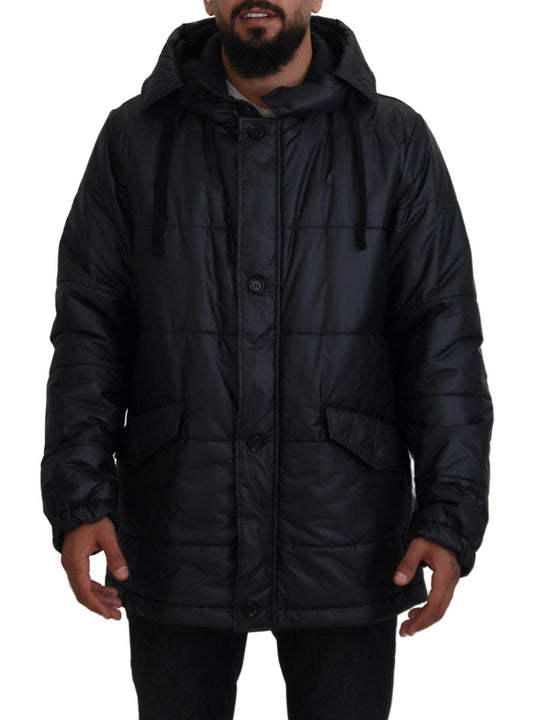 Schwarzer Polyester-Parka-Mantel mit Kapuze Winterjacke