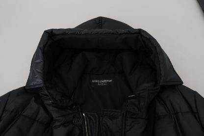 Schwarzer Polyester-Parka-Mantel mit Kapuze Winterjacke
