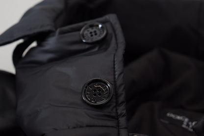 Schwarzer Polyester-Parka-Mantel mit Kapuze Winterjacke