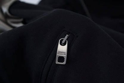 Schwarzes Nylon mit Kapuze und durchgehendem Reißverschluss Männer Mantel Jacke