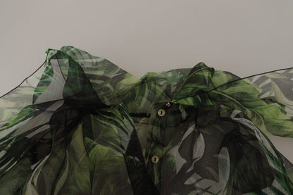 Grünes Bananenblatt Seidenoberteil Shirt Bluse