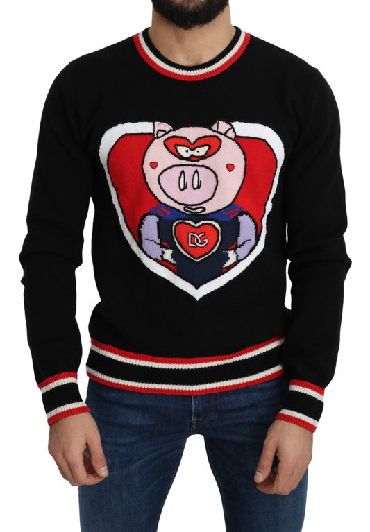 Schwarzer Kaschmir-Pullover Schwein des Jahres