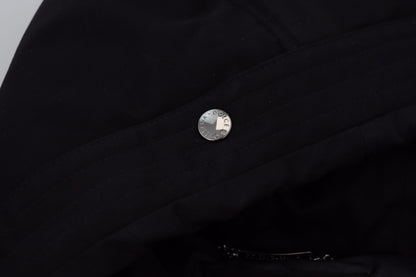 Schwarzer Nylon-Parka-Mantel mit Kapuze Winterjacke
