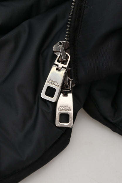 Schwarzer Nylon-Parka-Mantel mit Kapuze Winterjacke