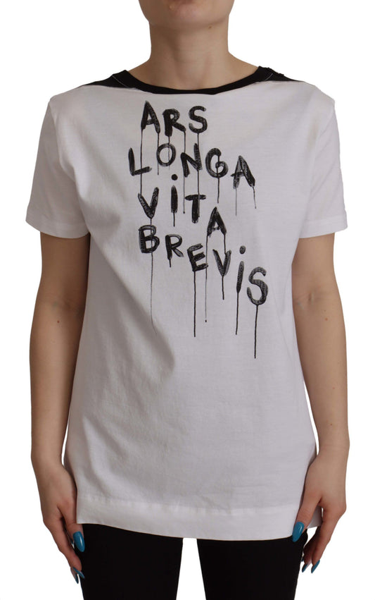 Weißes T-Shirt aus Baumwolle mit Rundhalsausschnitt und Slogan