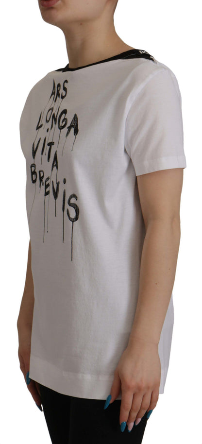 Weißes T-Shirt aus Baumwolle mit Rundhalsausschnitt und Slogan