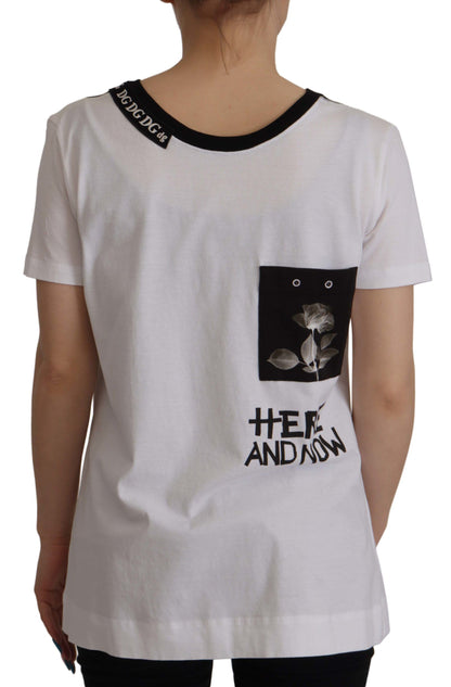 Weißes T-Shirt aus Baumwolle mit Rundhalsausschnitt und Slogan