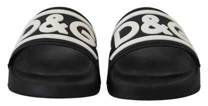 Schwarzer Gummi D&G Logo Schuhe Pantoletten Sandalen