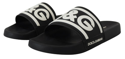 Schwarzer Gummi D&G Logo Schuhe Pantoletten Sandalen