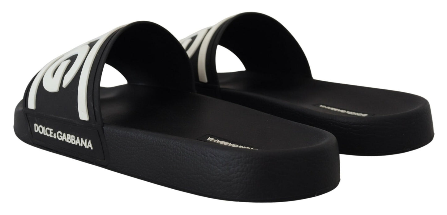 Schwarzer Gummi D&G Logo Schuhe Pantoletten Sandalen