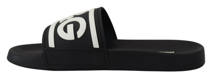 Schwarzer Gummi D&G Logo Schuhe Pantoletten Sandalen