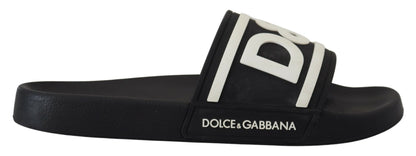 Schwarzer Gummi D&G Logo Schuhe Pantoletten Sandalen