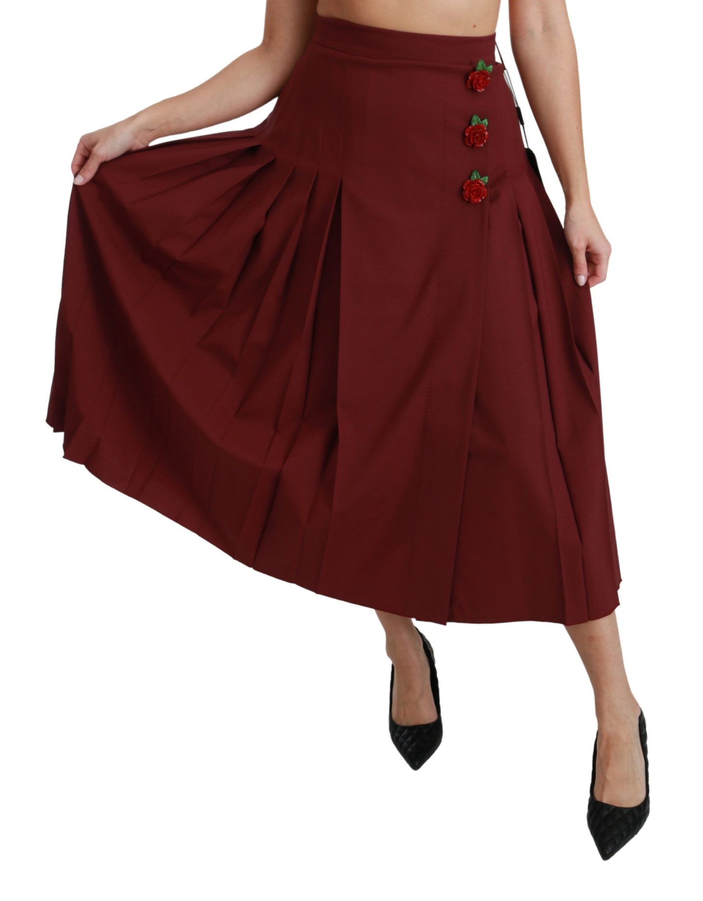 Roter Maxirock aus Wolle mit hoher Taille und Plissee
