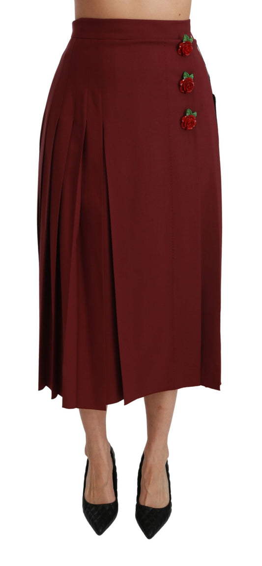 Roter Maxirock aus Wolle mit hoher Taille und Plissee