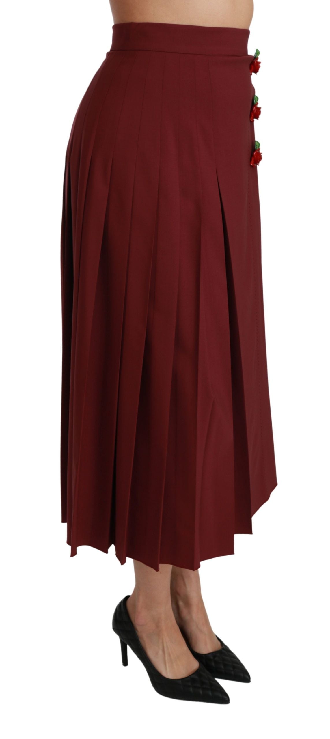 Roter Maxirock aus Wolle mit hoher Taille und Plissee