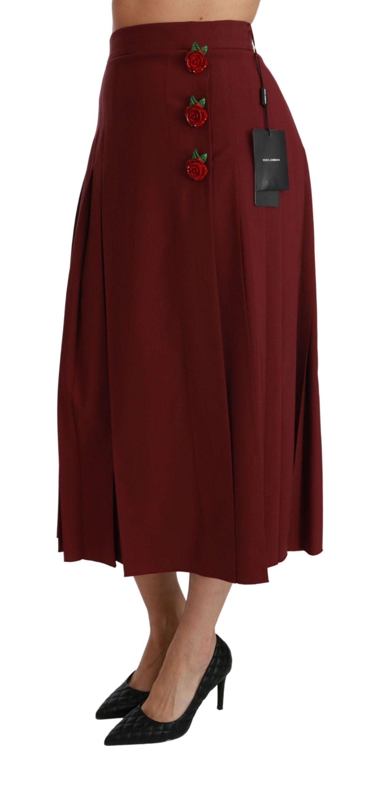 Roter Maxirock aus Wolle mit hoher Taille und Plissee