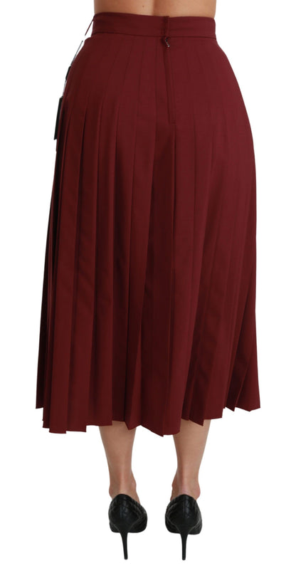 Roter Maxirock aus Wolle mit hoher Taille und Plissee