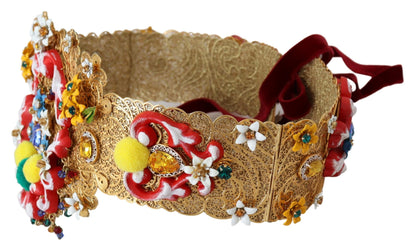 Breiter Carretto-Gürtel mit Blumen und Kristallverzierung an der Taille