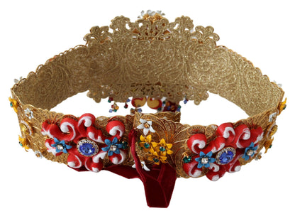 Breiter Carretto-Gürtel mit Blumen und Kristallverzierung an der Taille
