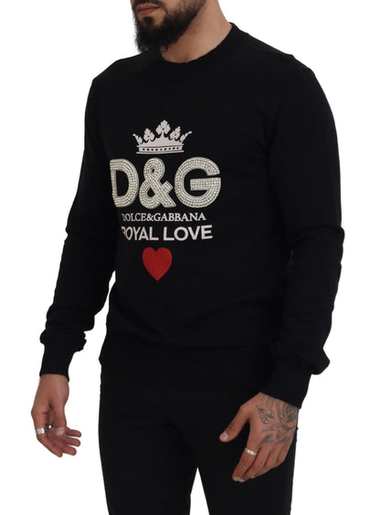 Schwarzer D&G Pullover aus Baumwolle mit Kristallen