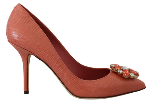 Rosa Exotische Leder Kristall Absätze Pumps Schuhe