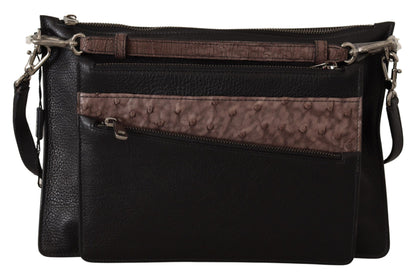Schwarzes Exotenleder Schulterriemen Alta Sartoria Tasche